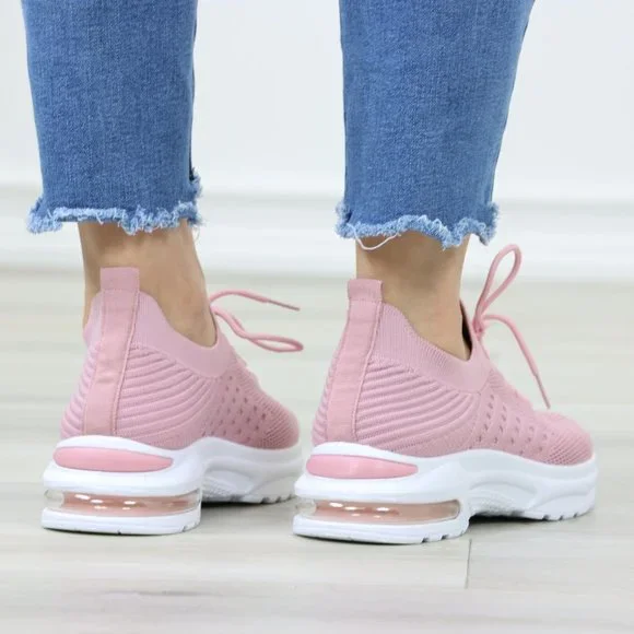 Pink Fashion Comfort Heel Sock Sneakers Shoes Slip Ons - Picture 6 of 12